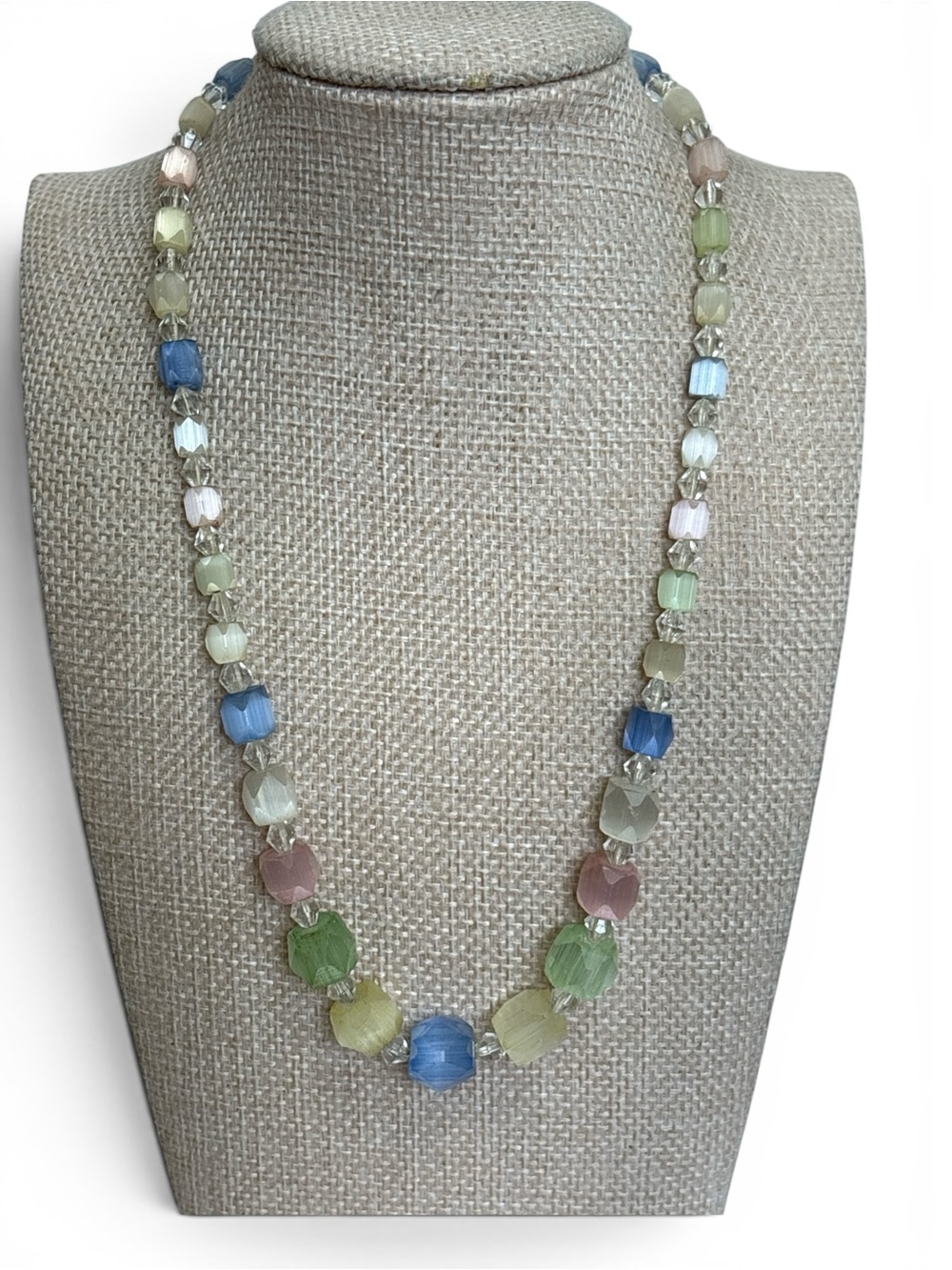 Vintage Multicolor Pastel Faceted Glass Necklace 16”